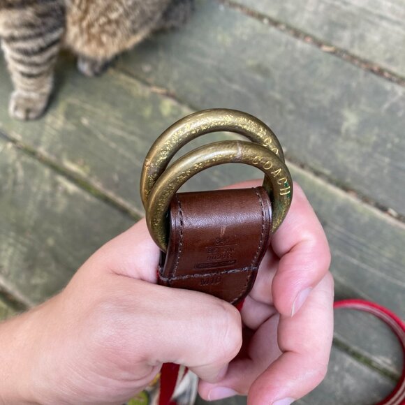 Vintage 90s Coach Fabric Belt Red Striped Leather Buckle - Picture 4 of 6